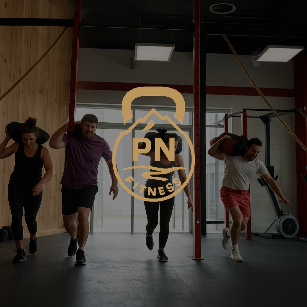 Athlètes transportant un ballon lourd sur les épaules lors d’un entraînement fonctionnel au gym PN Fitness dans la Petite-Nation.